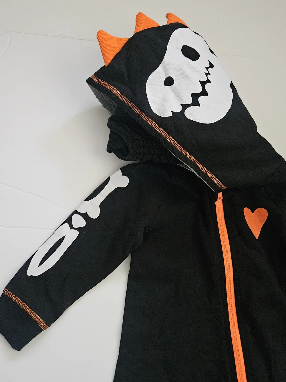Cat & Jack Black Halloween Hooded One-Piece with Orange Zipper and Heart